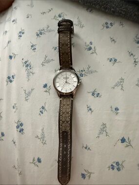 Coach Brown Signature Canvas and Leather Strap Watch
